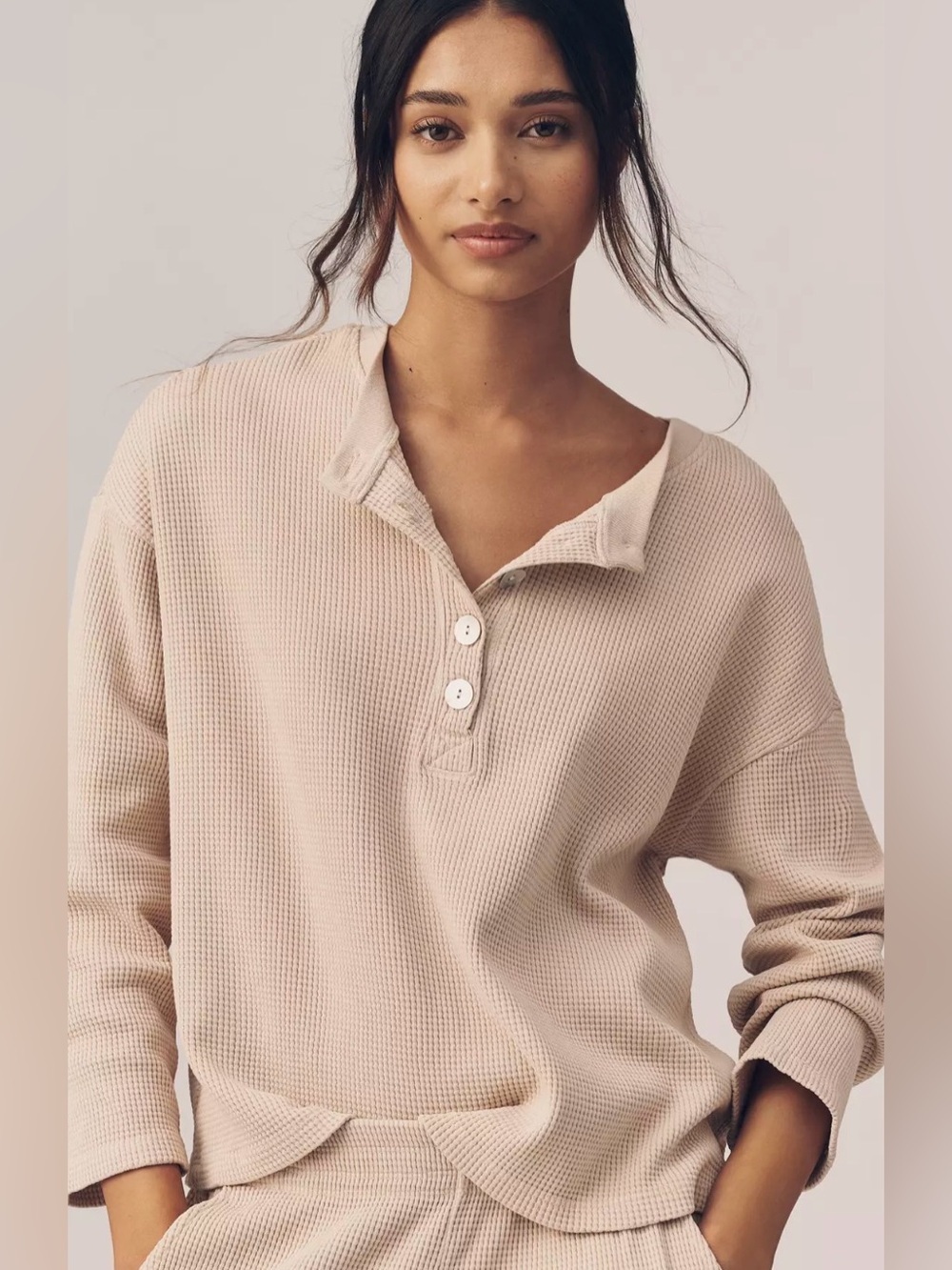 NWT Electric & Rose Charcoal Waffle Henley Top